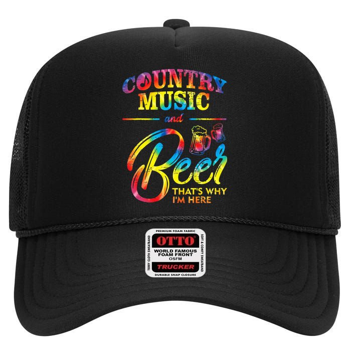 Country Music And Beer Thats Why Im Here Women Ladies Gift High Crown Mesh Back Trucker Hat