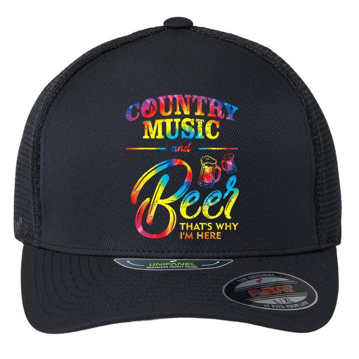 Country Music And Beer Thats Why Im Here Women Ladies Gift Flexfit Unipanel Trucker Cap