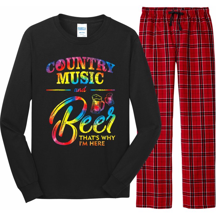 Country Music And Beer Thats Why Im Here Women Ladies Gift Long Sleeve Pajama Set