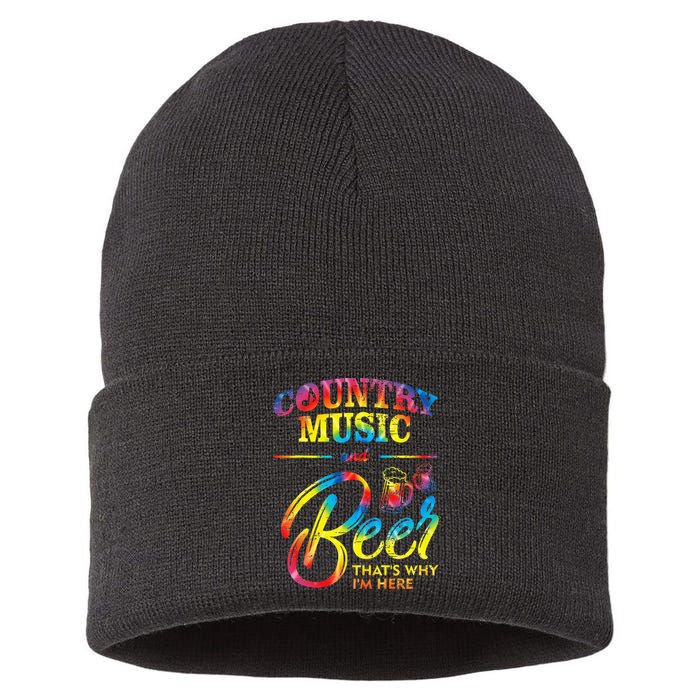 Country Music And Beer Thats Why Im Here Women Ladies Gift Sustainable Knit Beanie