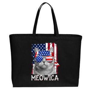 Cat Mom and Cat Dad USA Flag Funny Cat 4th of july Meowica Cotton Canvas Jumbo Tote