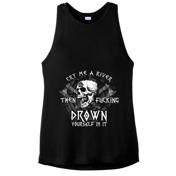 Cry Me A River Then Fucking Drown Yourself In It (On Back) Ladies PosiCharge Tri-Blend Wicking Tank