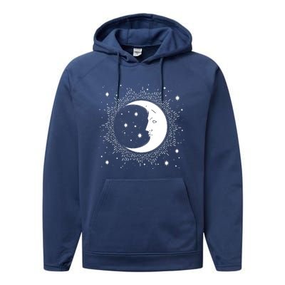 Crescent Moon And Stars Performance Fleece Hoodie