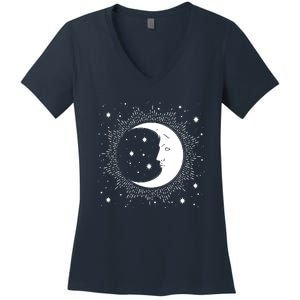 Crescent Moon And Stars Women's V-Neck T-Shirt