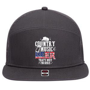 Country Music And Beer That's Why I'm Here Funny 7 Panel Mesh Trucker Snapback Hat