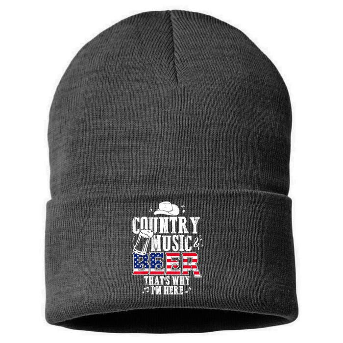 Country Music And Beer That's Why I'm Here Funny Sustainable Knit Beanie