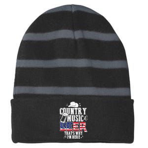 Country Music And Beer That's Why I'm Here Funny Striped Beanie with Solid Band