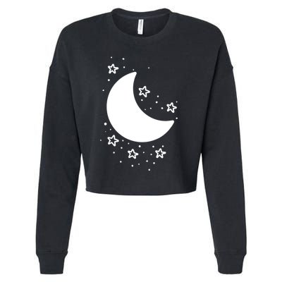 Cool Moon And Stars Night Cropped Pullover Crew