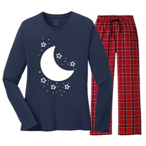 Cool Moon And Stars Night Women's Long Sleeve Flannel Pajama Set 