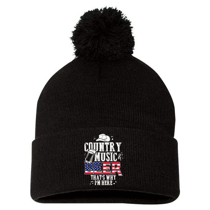 Country Music And Beer That's Why I'm Here Funny Pom Pom 12in Knit Beanie