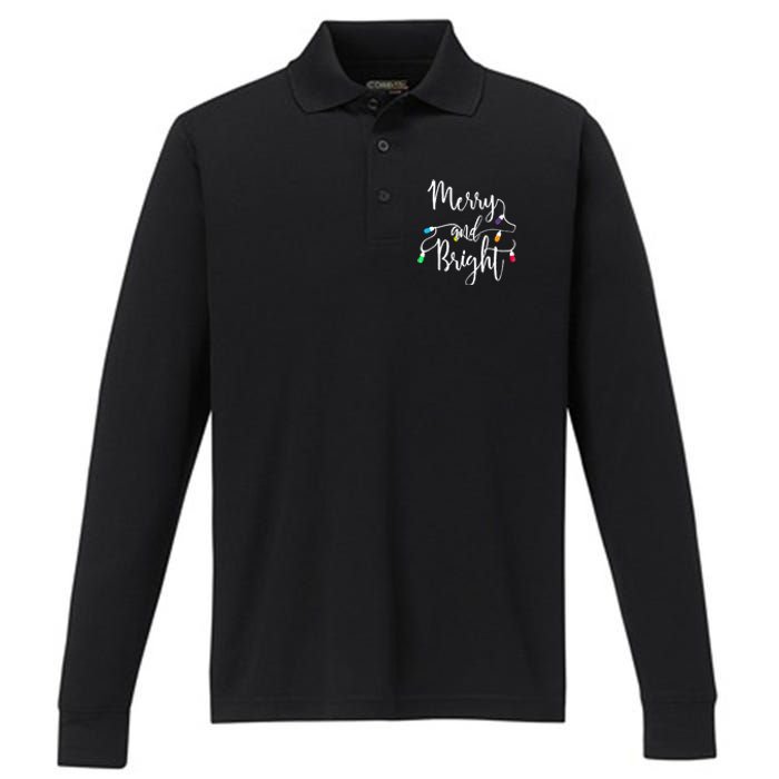 Cute Merry And Bright Christmas Lights Performance Long Sleeve Polo