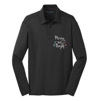 Cute Merry And Bright Christmas Lights Silk Touch Performance Long Sleeve Polo