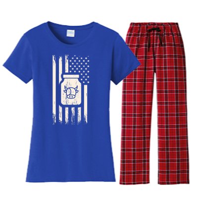 Cow Milk And Usa / American Flag For Dairy Farmer And Milk Lover Great Gift Women's Flannel Pajama Set