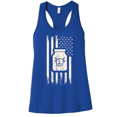 Cow Milk And Usa / American Flag For Dairy Farmer And Milk Lover Great Gift Women's Racerback Tank