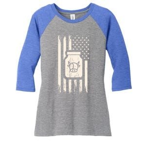 Cow Milk And Usa / American Flag For Dairy Farmer And Milk Lover Great Gift Women's Tri-Blend 3/4-Sleeve Raglan Shirt