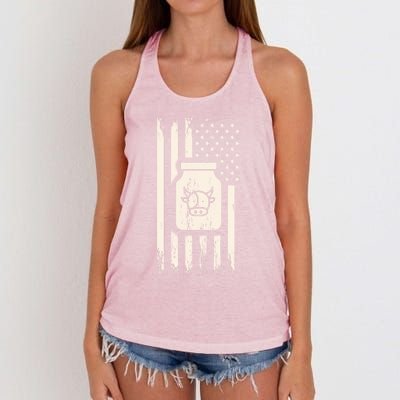 Cow Milk And Usa / American Flag For Dairy Farmer And Milk Lover Great Gift Women's Knotted Racerback Tank