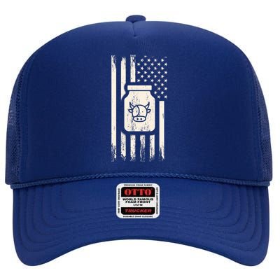 Cow Milk And Usa / American Flag For Dairy Farmer And Milk Lover Great Gift High Crown Mesh Back Trucker Hat