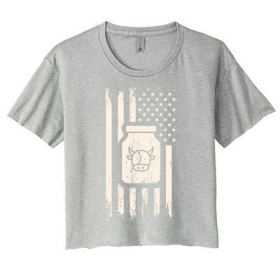 Cow Milk And Usa / American Flag For Dairy Farmer And Milk Lover Great Gift Women's Crop Top Tee