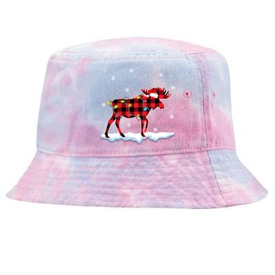 Christmas Moose Animals Lover Santa Hat Xmas Lights Gift Tie-Dyed Bucket Hat