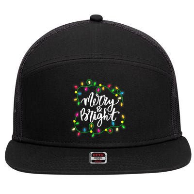 Cute Merry And Bright Christmas Lights 7 Panel Mesh Trucker Snapback Hat