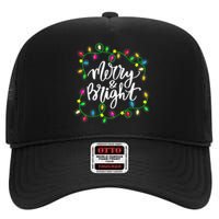 Cute Merry And Bright Christmas Lights High Crown Mesh Back Trucker Hat