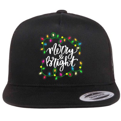 Cute Merry And Bright Christmas Lights Flat Bill Trucker Hat