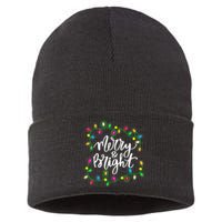 Cute Merry And Bright Christmas Lights Sustainable Knit Beanie