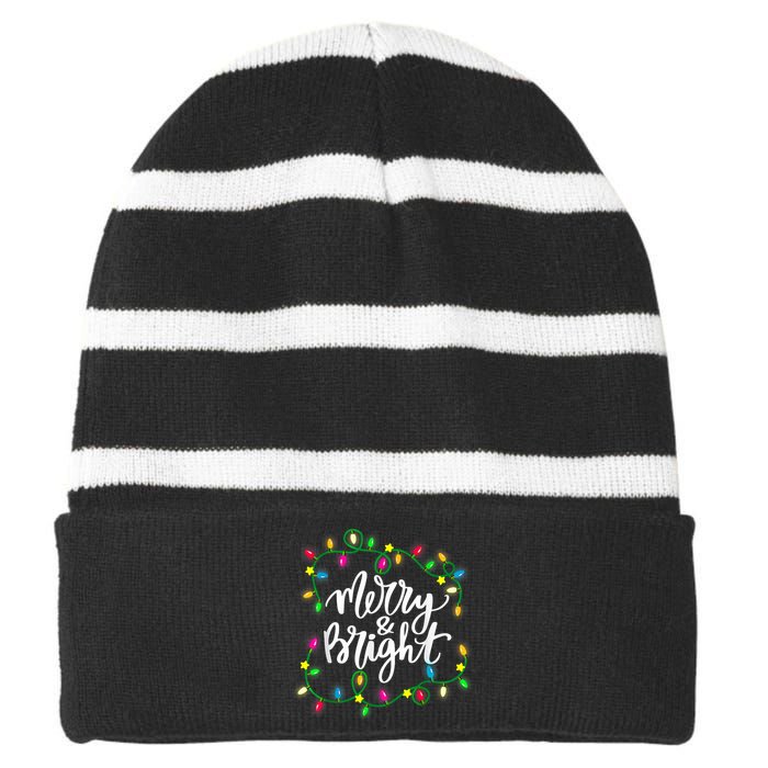 Cute Merry And Bright Christmas Lights Striped Beanie with Solid Band