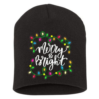 Cute Merry And Bright Christmas Lights Short Acrylic Beanie