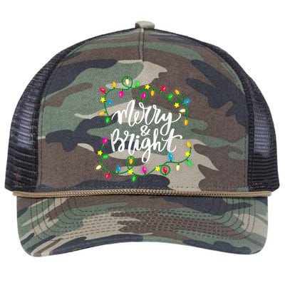 Cute Merry And Bright Christmas Lights Retro Rope Trucker Hat Cap