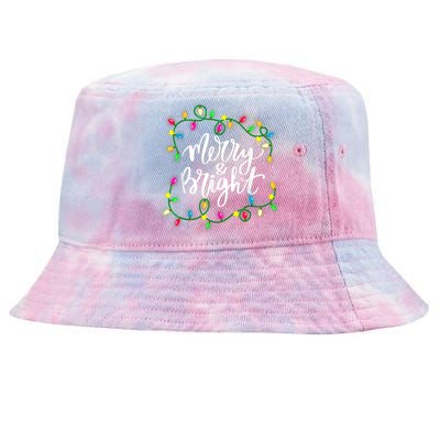 Cute Merry And Bright Christmas Lights Tie-Dyed Bucket Hat