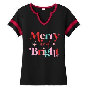 Christmas Merry And Bright Ladies Halftime Notch Neck Tee