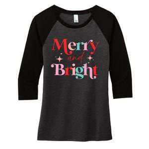 Christmas Merry And Bright Women's Tri-Blend 3/4-Sleeve Raglan Shirt