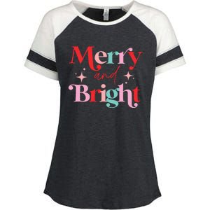 Christmas Merry And Bright Enza Ladies Jersey Colorblock Tee