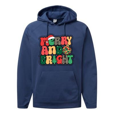 Cute Merry And Bright Christmas Xmas Tree Discoball Performance Fleece Hoodie