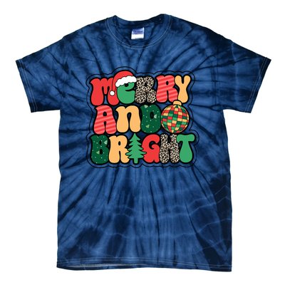 Cute Merry And Bright Christmas Xmas Tree Discoball Tie-Dye T-Shirt