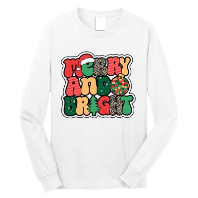 Cute Merry And Bright Christmas Xmas Tree Discoball Long Sleeve Shirt