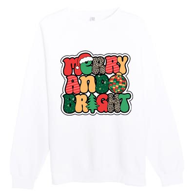 Cute Merry And Bright Christmas Xmas Tree Discoball Premium Crewneck Sweatshirt