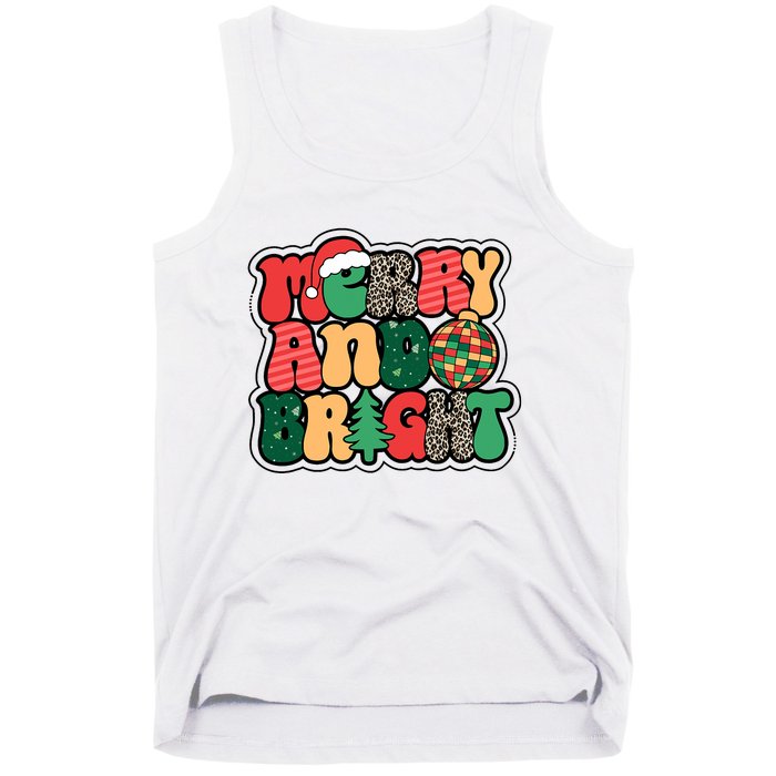 Cute Merry And Bright Christmas Xmas Tree Discoball Tank Top