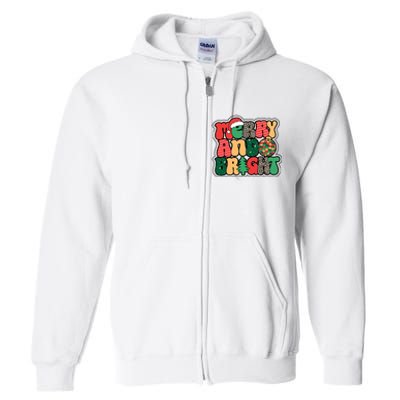 Cute Merry And Bright Christmas Xmas Tree Discoball Full Zip Hoodie