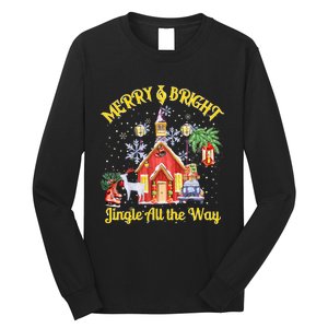 Cute Merry And Bright Jingle All The Way Colorful Christmas Long Sleeve Shirt