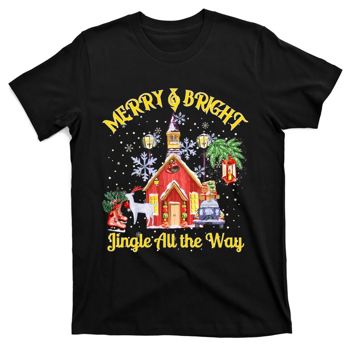 Cute Merry And Bright Jingle All The Way Colorful Christmas T-Shirt