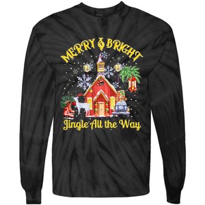 Cute Merry And Bright Jingle All The Way Colorful Christmas Tie-Dye Long Sleeve Shirt