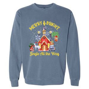 Cute Merry And Bright Jingle All The Way Colorful Christmas Garment-Dyed Sweatshirt