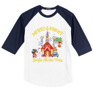 Cute Merry And Bright Jingle All The Way Colorful Christmas Baseball Sleeve Shirt