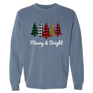 Cute Merry And Bright Leopard Plaid Christmas Tree Garment-Dyed Sweatshirt