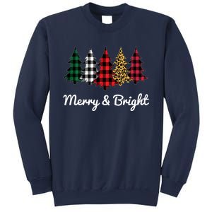 Cute Merry And Bright Leopard Plaid Christmas Tree Sweatshirt