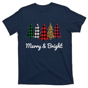 Cute Merry And Bright Leopard Plaid Christmas Tree T-Shirt