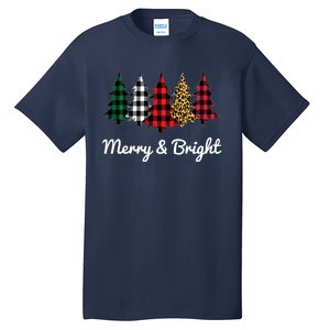 Cute Merry And Bright Leopard Plaid Christmas Tree Tall T-Shirt