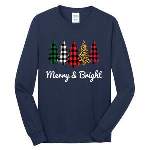 Cute Merry And Bright Leopard Plaid Christmas Tree Tall Long Sleeve T-Shirt